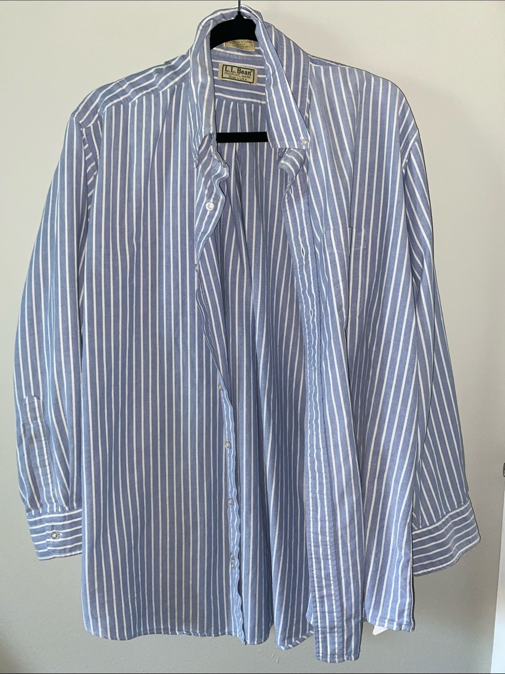 L.L. Bean Men’s Light Blue and White Striped Button-Down Shirt